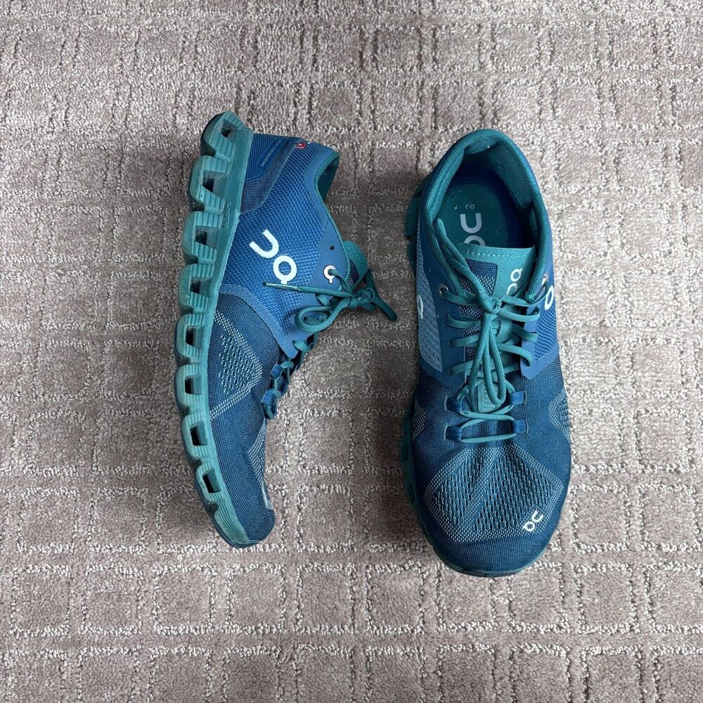 On Running Cloud X Sneakers Mens 8.5 Teal Blue Lace Up Train Athletic Mesh Gym